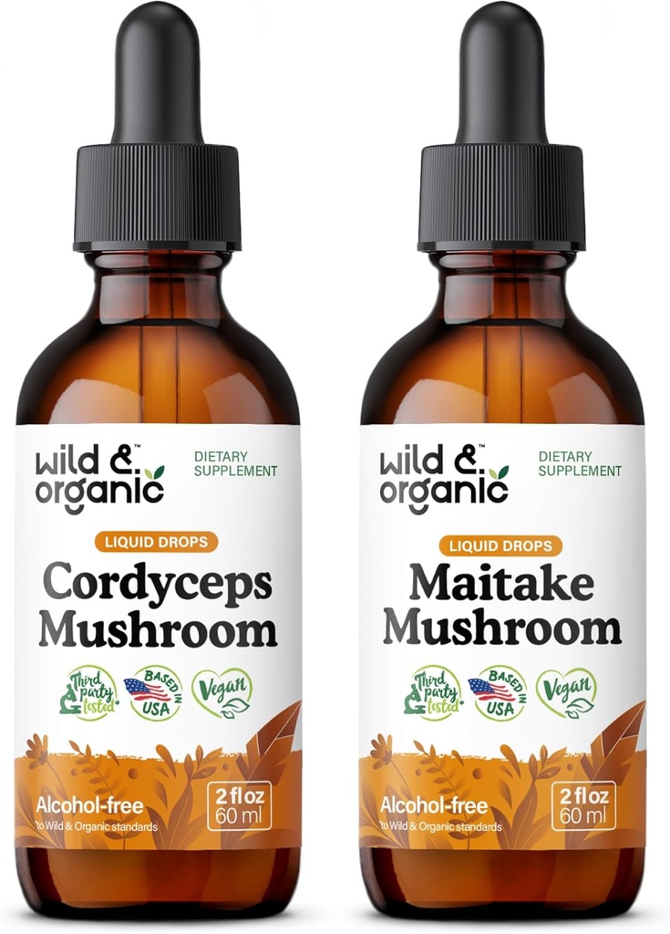Wild & Organic Cordyceps Mushroom Tincture 2 fl oz & Maitake Mushroom Tincture 2