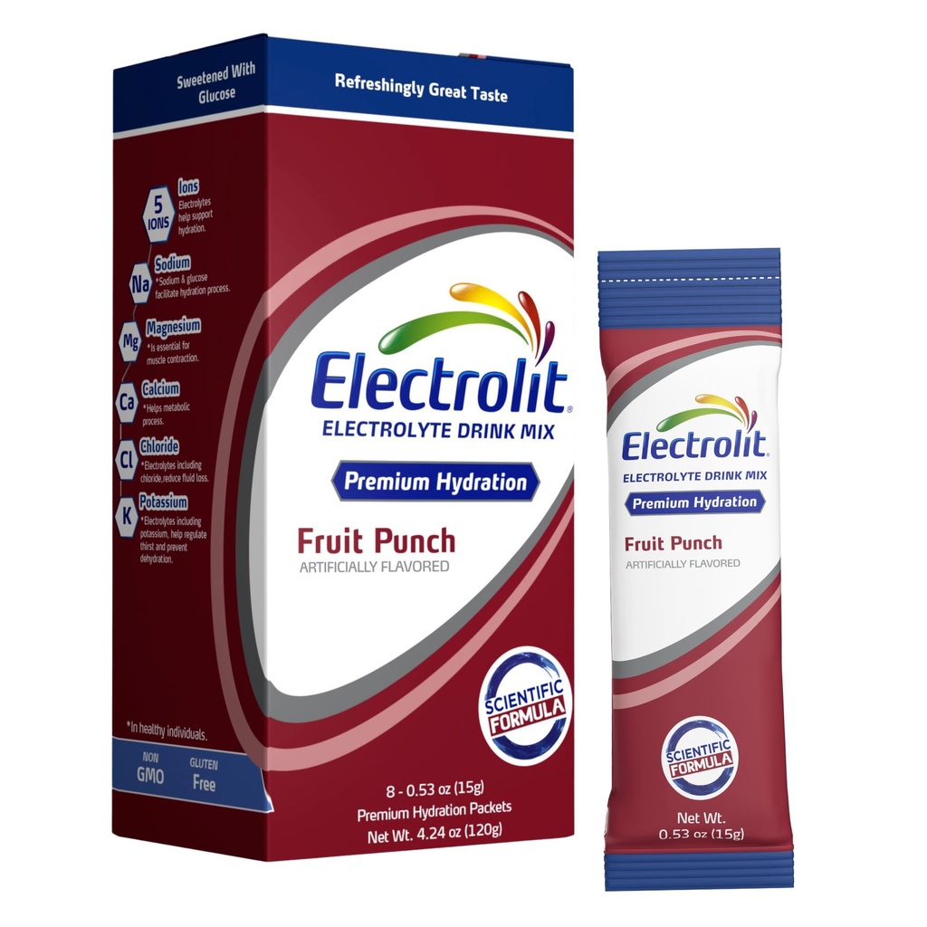 Electrolitlytes אבקת Packets, פירות Punch 8 Pack, אבקת hydrotion Packets עבור Dehydration & Rehydration, Post Workout Flavored שתייה Mix, Gluten Free Daily Water Enhancer Sticks