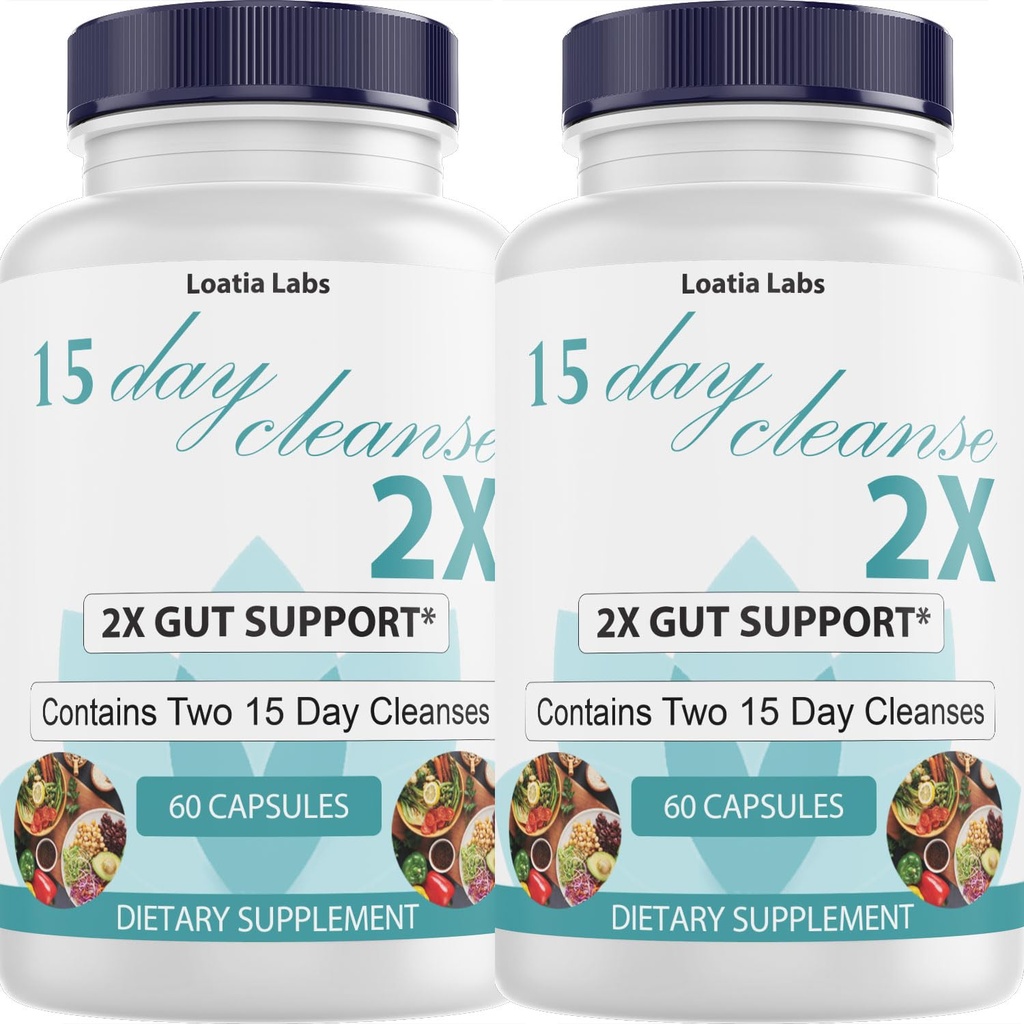 15 יום ניקוי 2X - תמיכה כפולה Gut & הקולוניות - Advanced Gutse Detox for Women & Men with alphalfa, Cascara Sagrada, Probiotics & Psyllium Husk - Non-GMO - Made in USA - 60 קפסולות (2 בקבוקים)