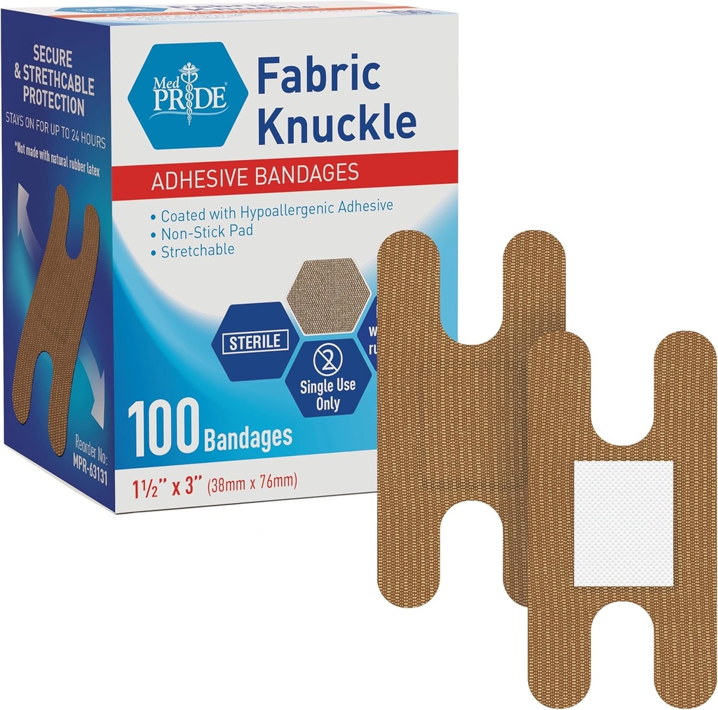MED PRIDE 100 Sterile fabric Fingertip, Finger, ו- Knuckle Bandages - MPEG Free Hypoallergenic, 1.5in X 3in
