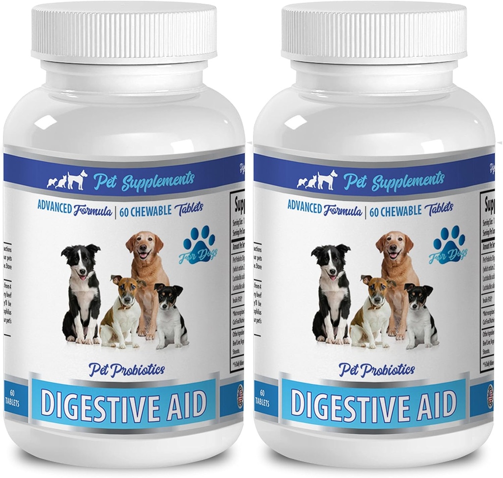 PET SUPPLEMENTS & NUTRITION LLC All Gas Treats - Dog Digestive AID PROBIOTICS - גישה טבעית - פתרון ל- Bad Breath and Gas - Counter Diarra - acidophilus for Dogs - 2 בקבוקי בקבוק (120 טיפולים)