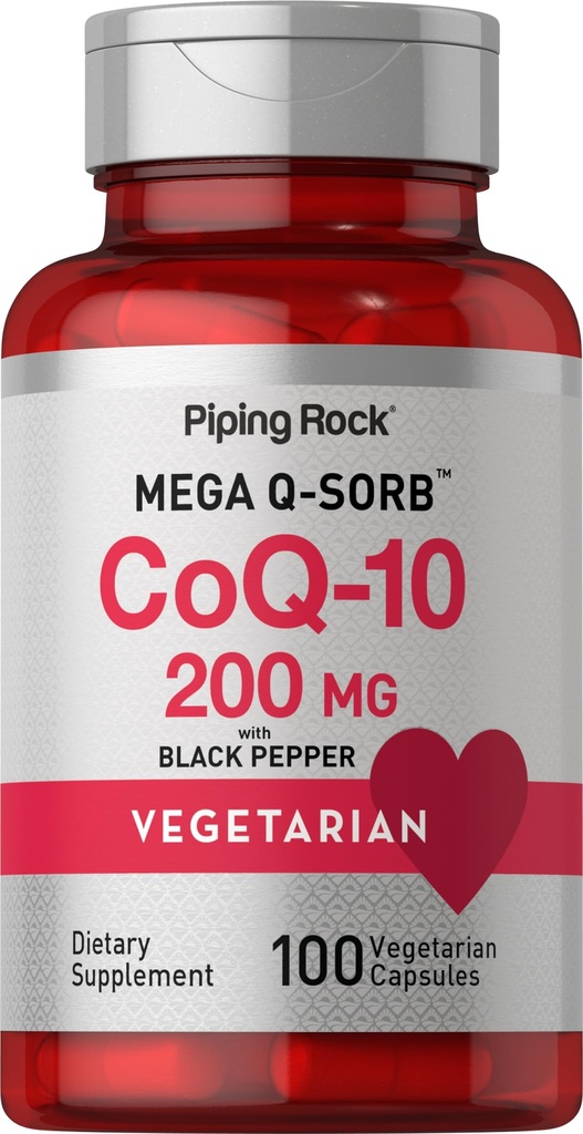 Piping Rock CoQ10 200 מ"ג קפסולות | 100 גלולות | עם Black Pepper לחלץ | Coenzyme Q10 תוספת לנשים וגברים | Vegetarian, non-GMO, Gluten Freeten