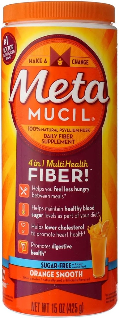 Metamucil Multi-Health Fiber by Meta, ברי Smooth Sugar Free 72 Teaspoons 15 אוונס (Pack of 2)