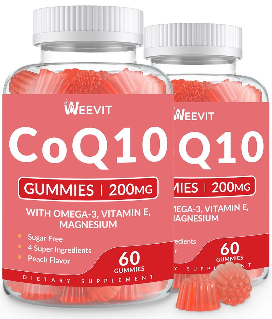 סוכר חינם CoQ10 חניכיים 200 MG, Coenzyme Q10 (Ubiquinone) חניכיים למבוגרים, Co Q10 תוספת עם אומגה 3, מגנזיום, אנרגיה, תמיכה במוח