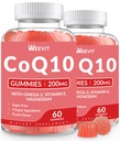 סוכר חינם CoQ10 חניכיים 200 MG, Coenzyme Q10 (Ubiquinone) חניכיים למבוגרים, Co Q10 תוספת עם אומגה 3, מגנזיום, אנרגיה, תמיכה במוח