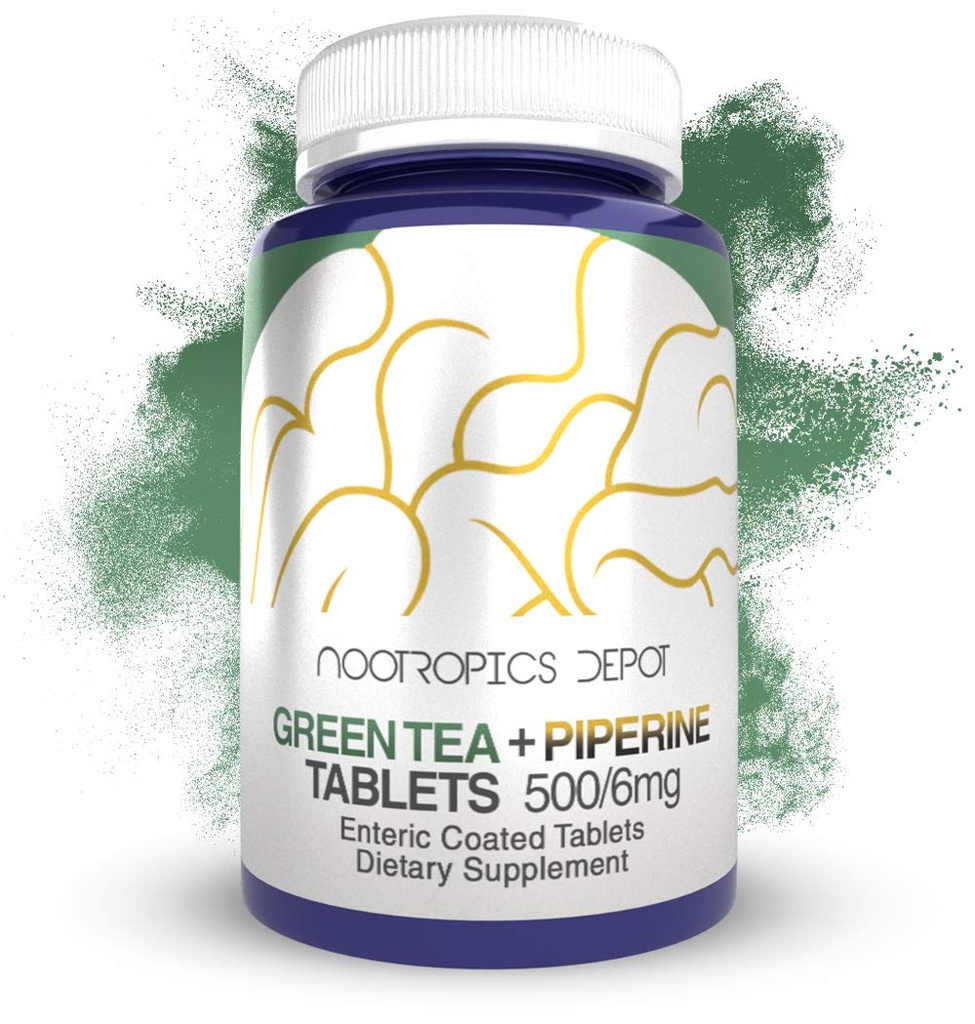 Nootropics Depot Green Tea Extract Tablets | 60 Count | 500 מ"ג | מינימום 45% EGCG + 6mg פיפרין | Enteric Coated