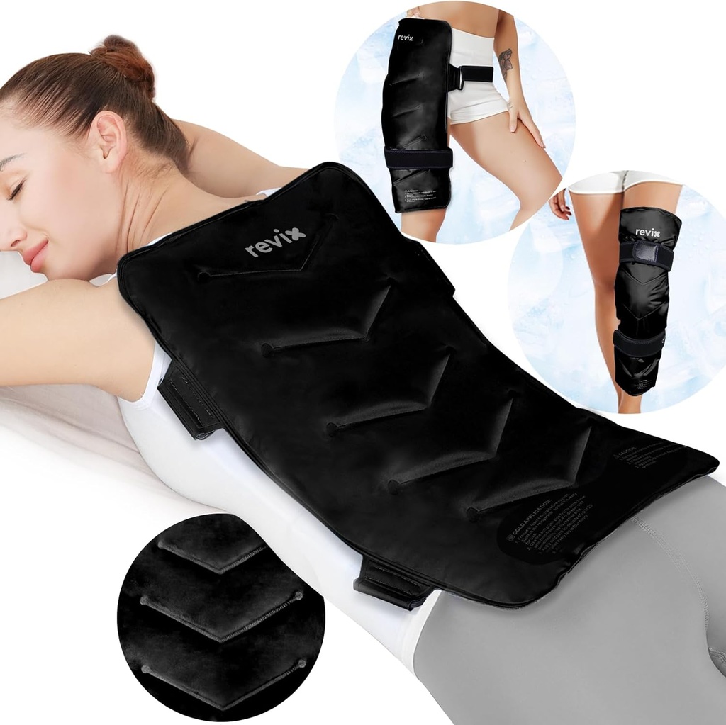 REVIX תוספת גדולה של חבילת קרח עבור Back, 13" x 21" Reusable Gel Cold Pack Wrap for Full Back, Hip, and Leg Relief, XXL Cold Compress forשרירים Soreness, Fatigue, ו- Everyday Recovery, Black Black Black Black Black Black Black Black Black Black Black Black Black Black Black Night, and Leg Relief.