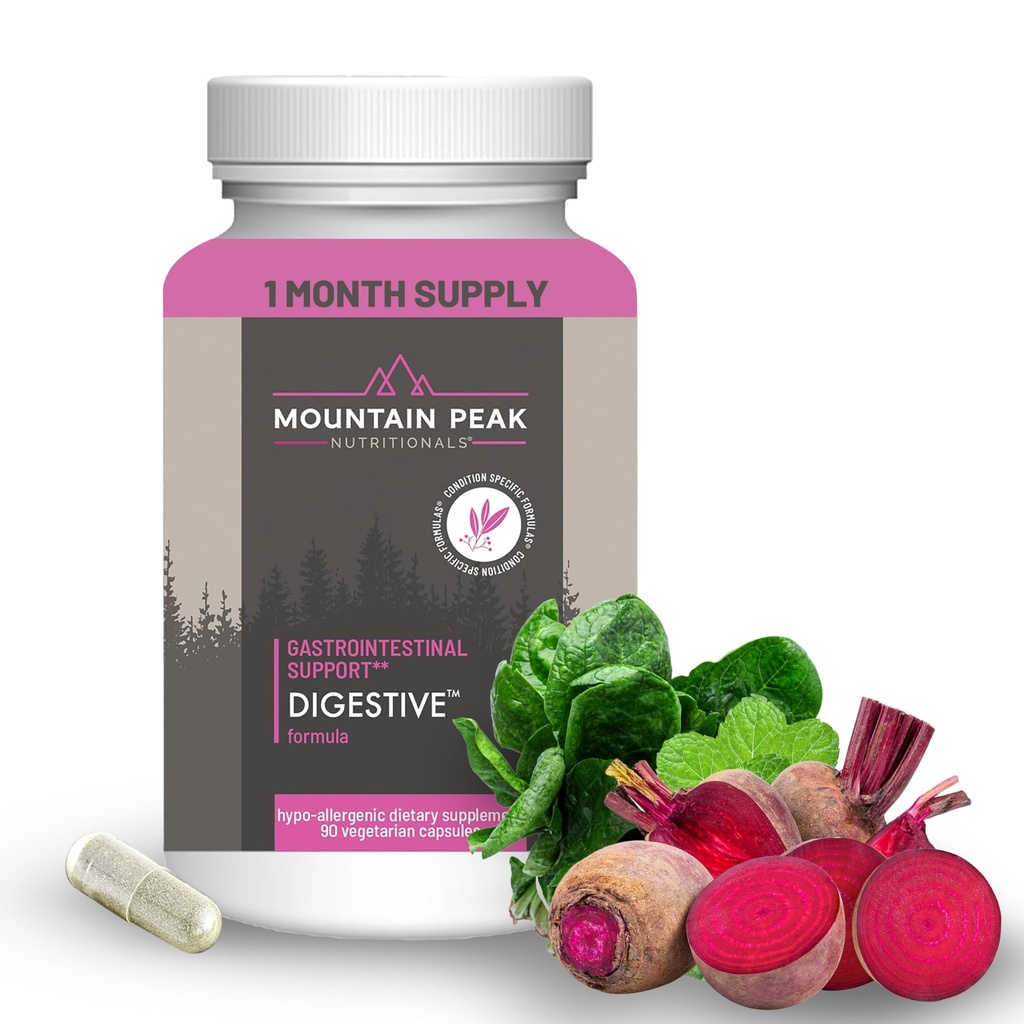 Mountain Peak Nutritionals Digestive Enzymes & Probiotics for Gut Health & Bloating Relief - Advanced Digest תוסף W/ 12-Strain Probiotic ו Betaine HCl (90 קפסולות צמחוניות)