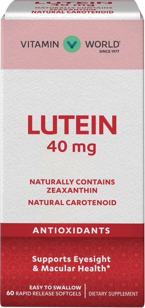 ויטמין World Lutein 40mg 60 מ"ג מהיר לשחרר Softgels, Eye Health, Vision, Antioxidantantant