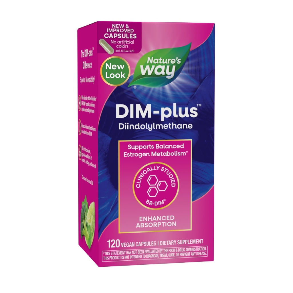 Nature's Way DIM-Plus, DIM תוסף, תומך ב-Estrogen Metabolism*, תומך בהורמון אסטרוגן *, Diindolylmethane, 120 קפסולות טבעוניות