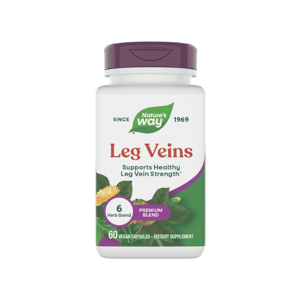 Nature's Way Leg Veins, Supports Healthy Leg Veinחוזק*, 6-Herb בלנדר, סוס צ'סטרוז תמצית ותוספת Dandelion, Gluten Free, 60 קפסולות טבעוניות (Packaging May Vary)