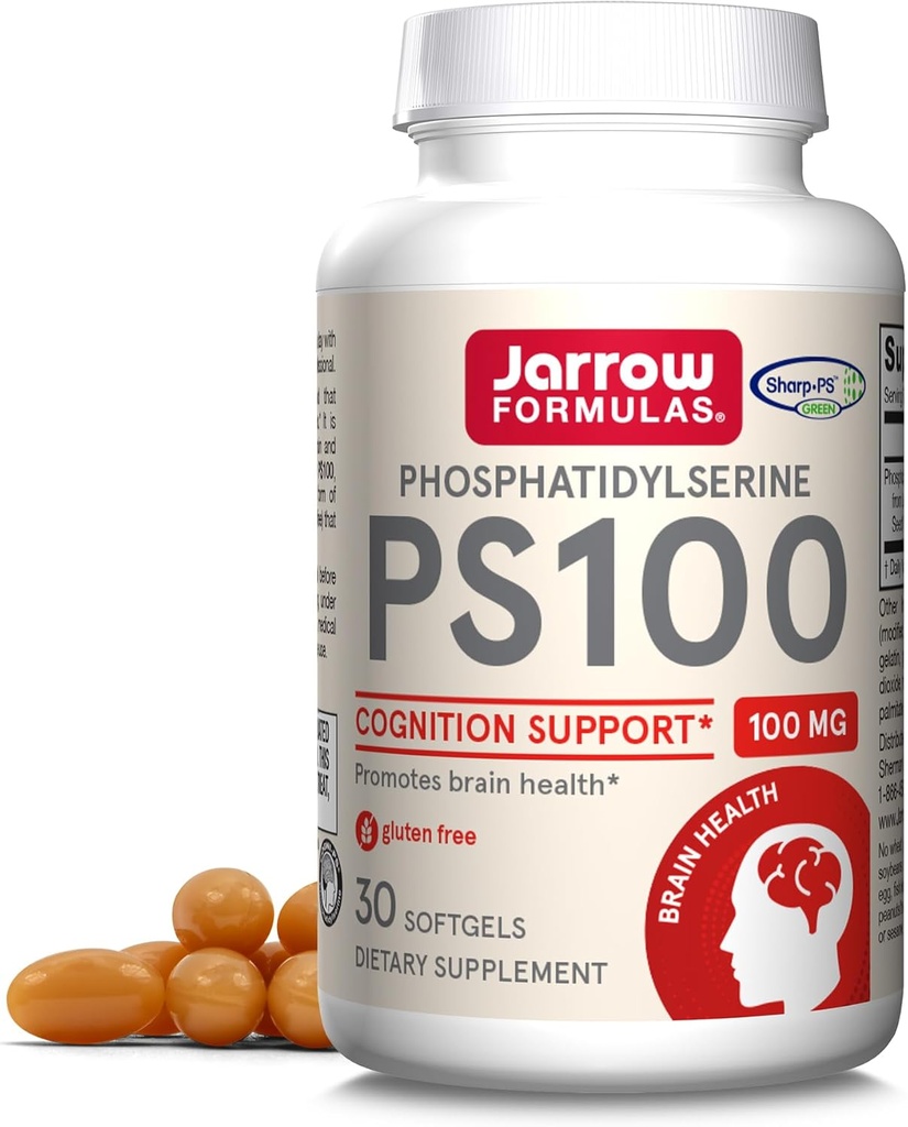 Jarrow Formulas PS100 Phosphatidylserine 100 מ"ג, תוספת תזונתית לבריאות המוח ותמיכה קוגניטיבית, 30 Softgels, 10-30 יום אספקה