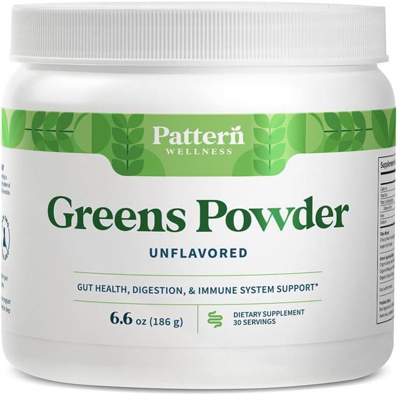 דפוס איכות ירוקה אבקת סופר-פוד - עם Antioxidant, Digestive Enzyme, סיבים, פרוביוטיקה ופלוגגן - תומך Gut, Digestive & Immune Health - 30 משרתים - 6.6 oz (Unflavored)
