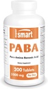 סופר חכם - תוסף PABA 3000 מ"ג ליום (para-AminoBenzoic Acid) - ויטמין B מורכב טבעי - מים Soluble PABA | Non-GMO & Gluten Free - 200 200 Tablet