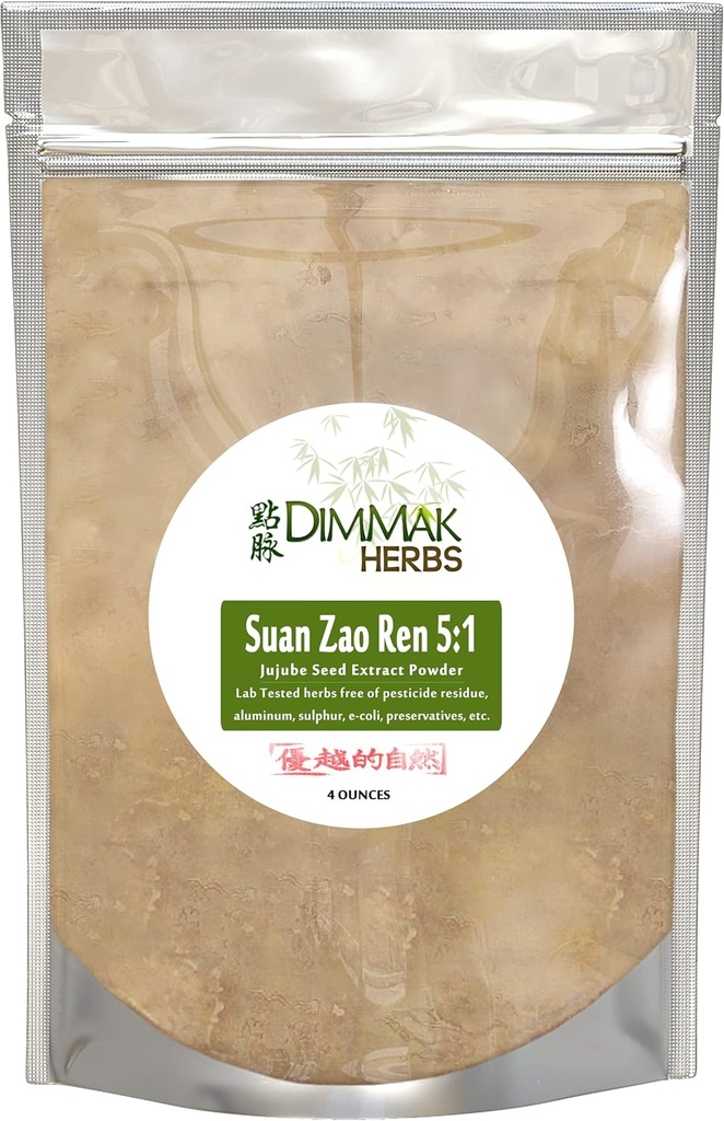 Dimmak Herbs אורגני Suan Zao רן 5:1 אבקת לחלץ כוח נוסף | Jujube Seed (ziziphus) סינית Herb מעבדה נבדקה 5:1 ריכוז גרנולים 112g / 4oz