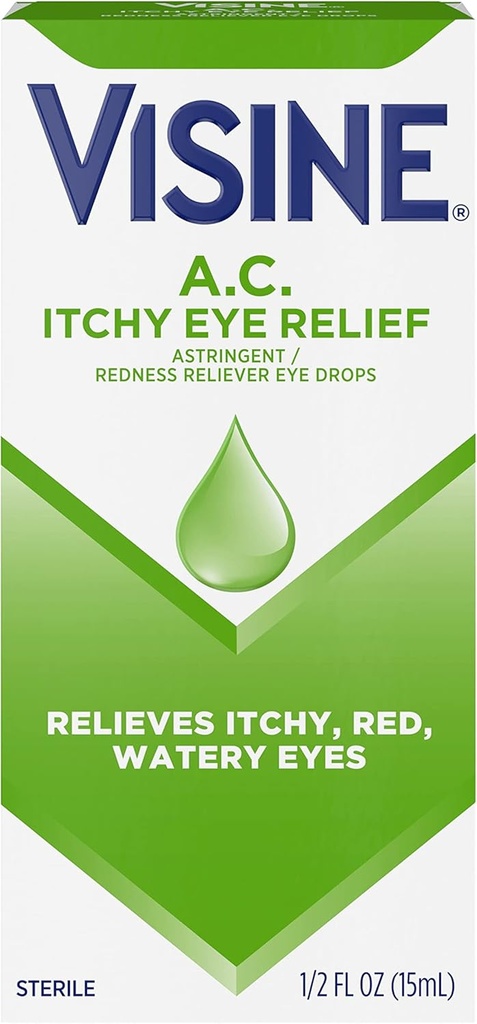 Visine A.C. Itchy עין הקלה טיפות עם Zinc Sulfate & Tetrahydrozoline HCl, עין טיפות טיפול עם Redness Reliever & Astringent for Itchy, Red, Watery & Irritated עיניים, 0.5. oz