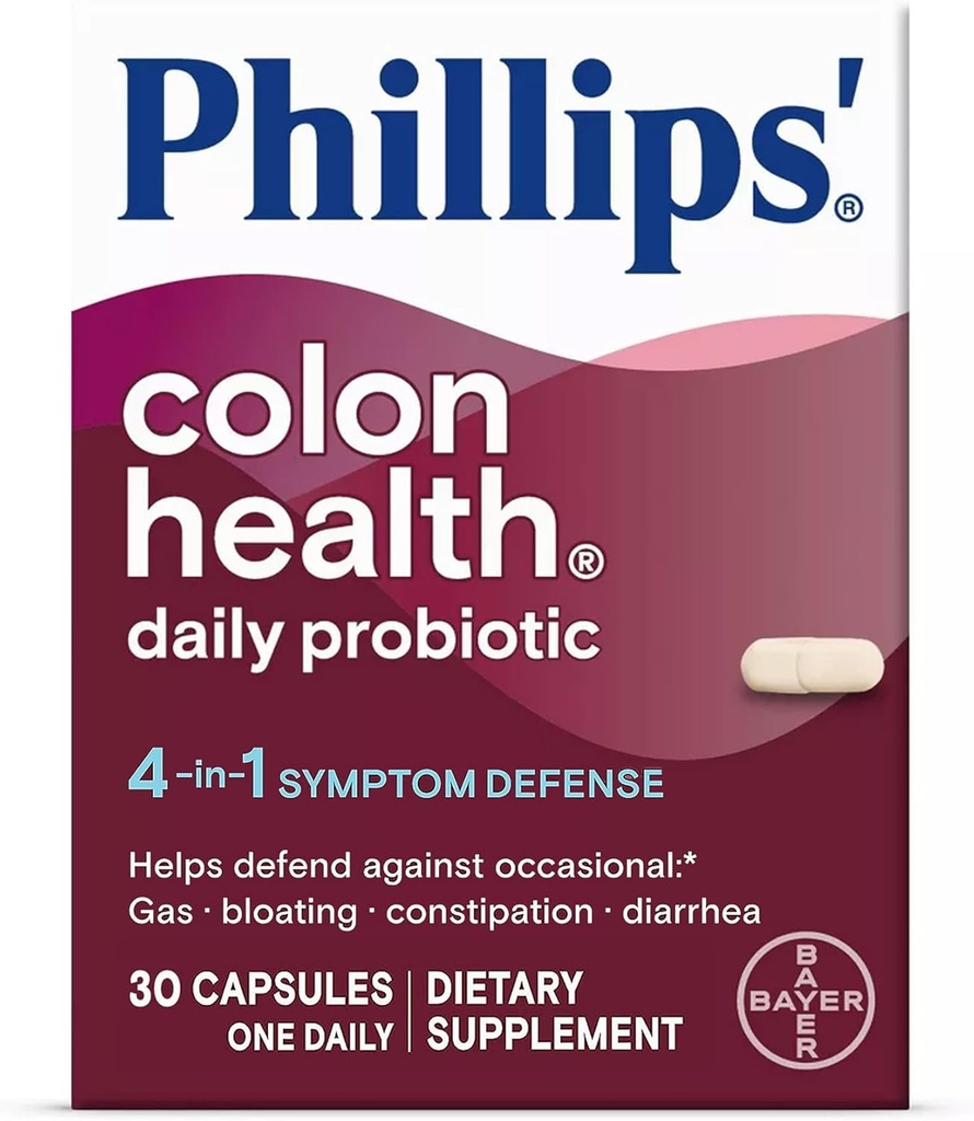 בסביבה הקרובה של Phillips Health Daily Probiotics, 4in-1 Symptom Defense כדי להגן מפני גז Occasional, Bloating, Constipation ו- Diarrhea, Daily, 30 Count