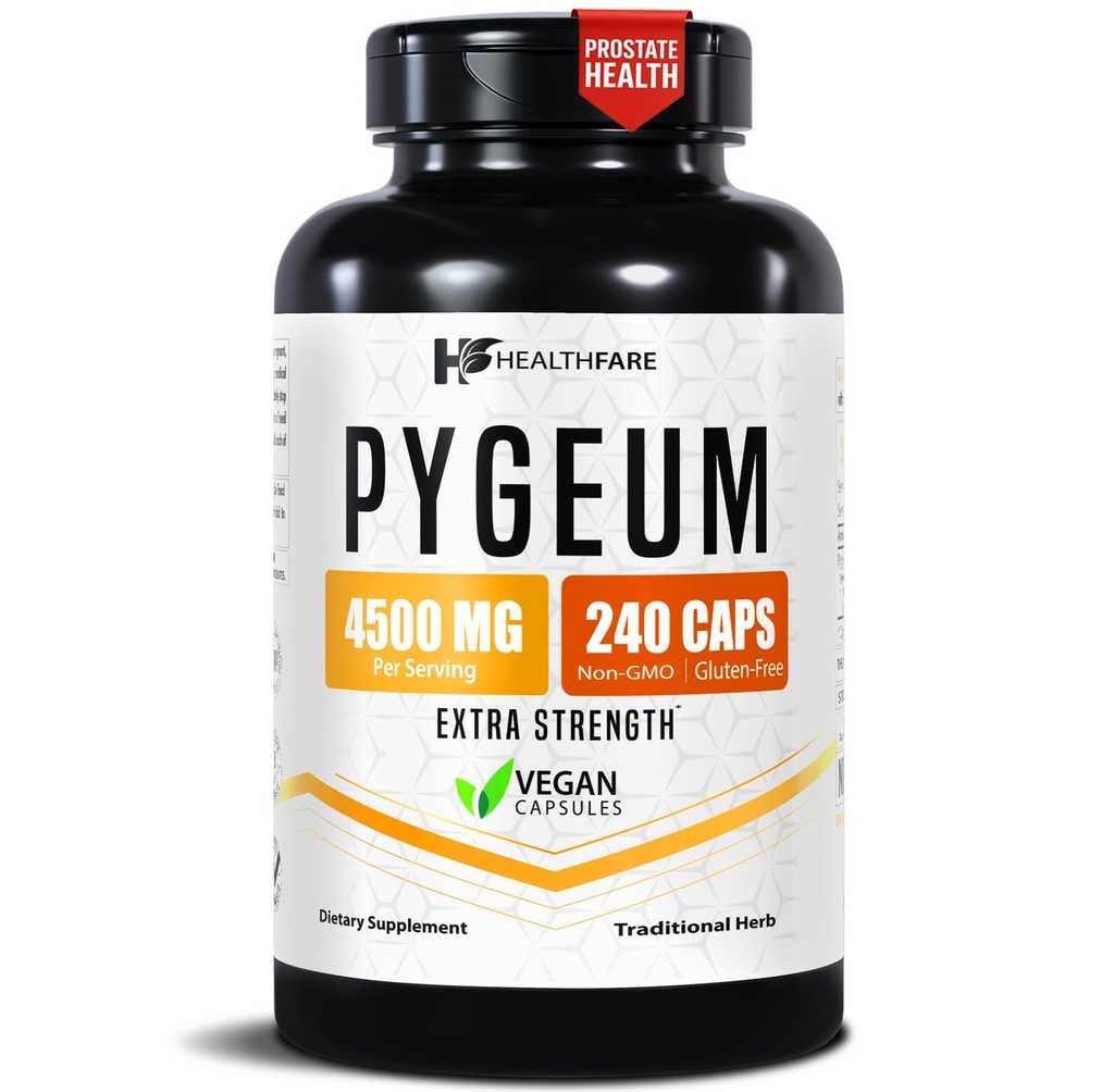 תוספי בריאותfare Pygeum, 4500 מ"ג | 240 קפסולות טבעוניות | Ultra Standardized Bark Extract; Herbal Supplement | Non-GMO & Gluten-Free | Made in the USA