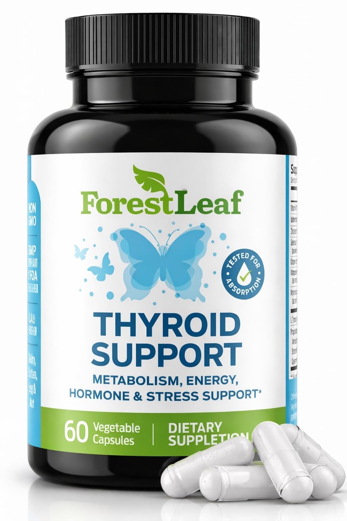 תמיכה Thyroid עבור נשים וגברים עם Iodine - אנרגיה, Focus & Power Thyroid תוסף - כל מינרלים צמחי טבעי ויטמין מורכב עם B12, Zinc, Selenium, Ashwagandha - 60 קפסולות צמחוניות