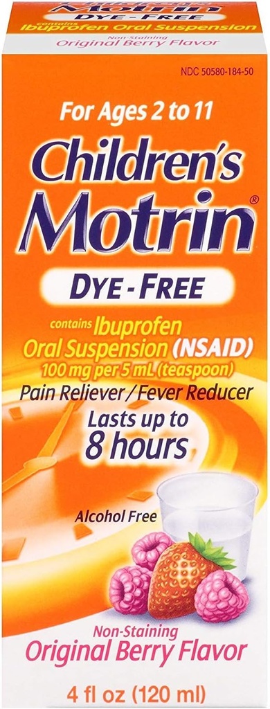 הכאב של Motrin Children's DyeFree Pain Reliever ו-Fever, 4 Fluid Ounce (5 Pack)
