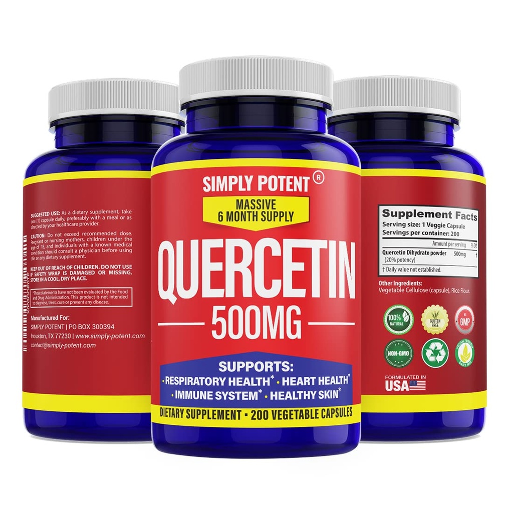פשוט צריכת תוספי Quercetin, Quercetin 500 מ"ג 200 קפסולות, 2 X Quercetin 250 מ"ג Phytosome bioflavonoid Antioxidant טבעוני גלולות חינם כדי לתמוך בלב סלולרי Immune פונקציות פונקציונליs