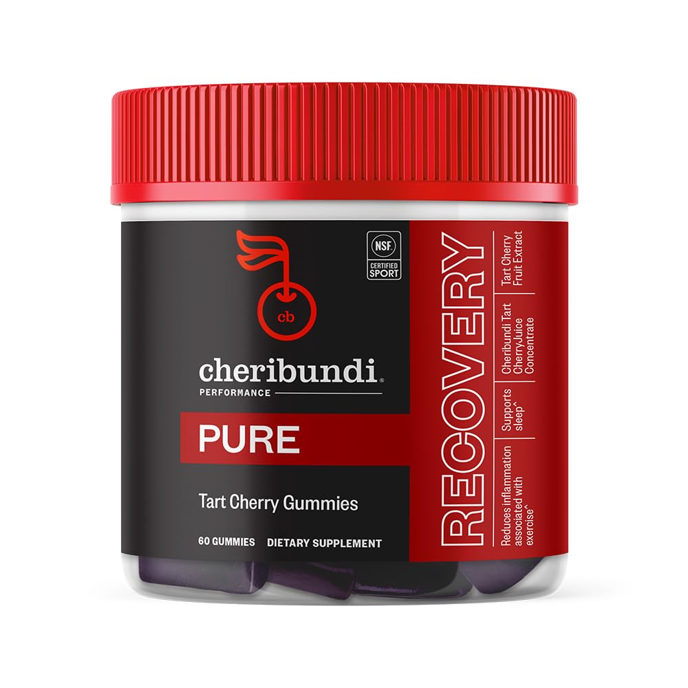 Cheribundi Tart Cherry Gummies Pure | ביצועים עבור התאוששות מקסימלית עם 25 Tart Cherries | Powerful Antioxidant Support, non-GMO, Gluten-Free, טבעוני | 20 קלוריות לכל משרת | 60 Count