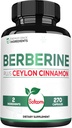 ברברין עם Ceylon Cinnamon תוסף - 1500 מ"ג תוספת כוח עבור מערכת החיסון, בריאות עיכול, ניהול גוף ואנרגיה ייצור - 270 קפסולות - Gluten-Free, non-GMO
