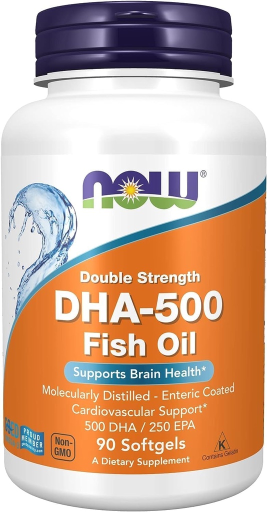 Now Foods DHA- 500 מ"ג תומך פונקציונליות קוגניטיבית, 90 גולים