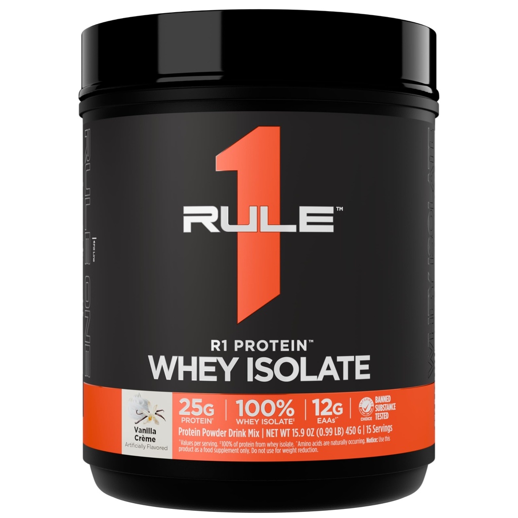 כלל 1 R1 חלבון Whey Isolate - עם 25g חלבון ו 6g BCAA בלעדית ממקורות מבודדים ו hydrolyzed עבור שיקום עבודה (1 פאונד *, Vanilla Creme)
