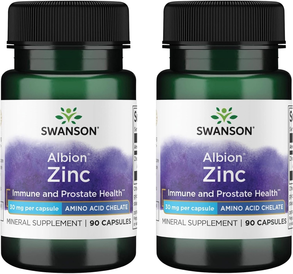 Swanson Albion Chelated Zinc Glycinate 30 מיליגרם 90 קפסולות (2 Pack)