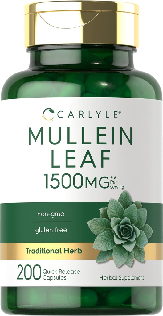 Karlyle Mullein Leaf Extract 1500mg | 200 קפסולות | Verbascum Thapsus | Non-GMO, Gluten Free Supplement