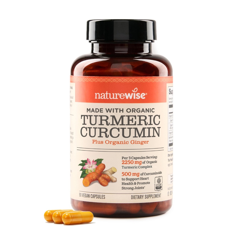 NatureWise Curcumin Turmeric 2250 מ"ג - 95% Curcuminoids & BioPerine Black Pepper Extract for Advanced Absorption - Daily Joint and Immune Health Support - טבעוני, non-GMO, Count 90[30-Day Supply]