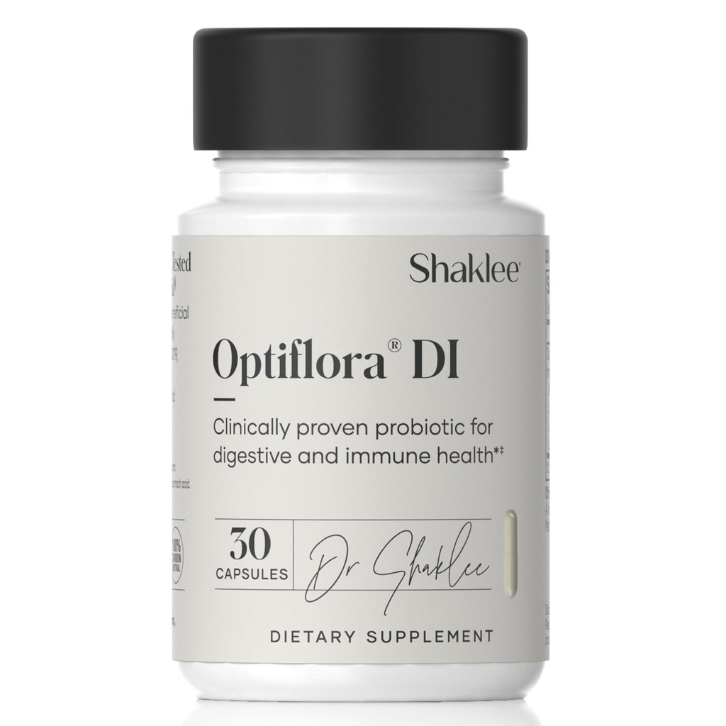 Shaklee - Optiflora® DI Probiotic -10 מיליארד CFUs - 4 Bacterial סטרינס - Bifidobacterium lactis HN019TM - תומך ב-Intestinal Flor Balance & סדירות - Gluten, Soy & Milk - 30 קפסולות