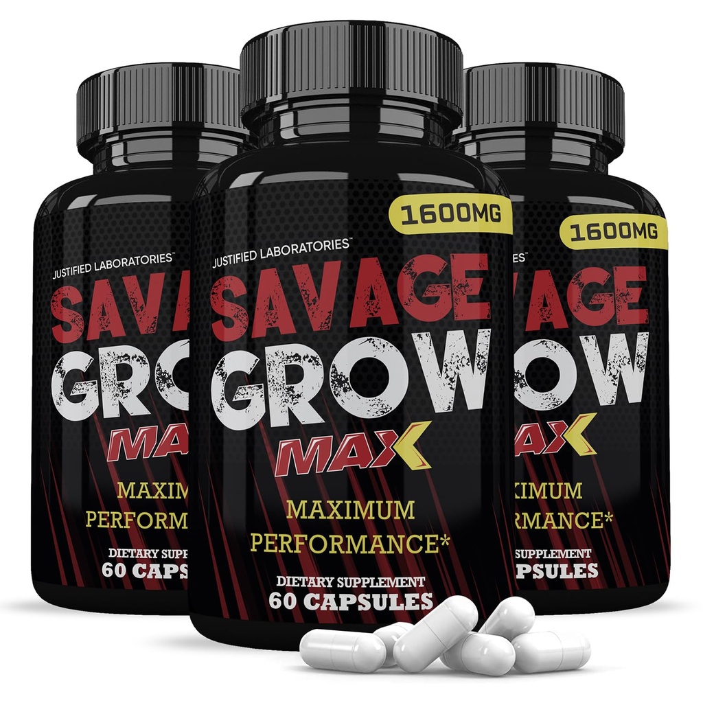 מעבדות צודקות (3 Pack Savage Grow Max 1600MG Advanced Men's Heath Formula180 קפסולות