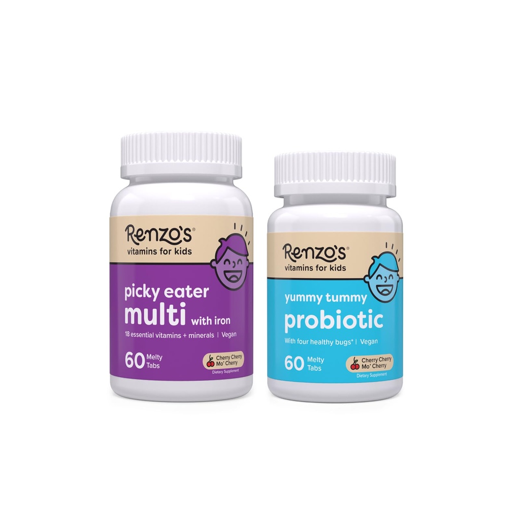 הוויטמינים של רנזו שמחים Tummies Bundle, Probiotics לילדים ו- Picky Eater Kids Multivitamin