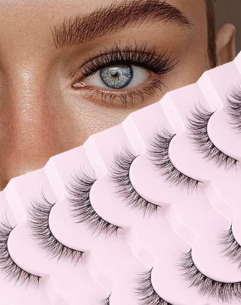 רק כל ה- Wispy Lashes טבעי נראה כוזב טיפות עיניים טבעיות פלא אדום טיפות עיניים כוזבות Lashes Soft Fluffy Lashes 7 Pairs D1 טבעי (6-13MM)