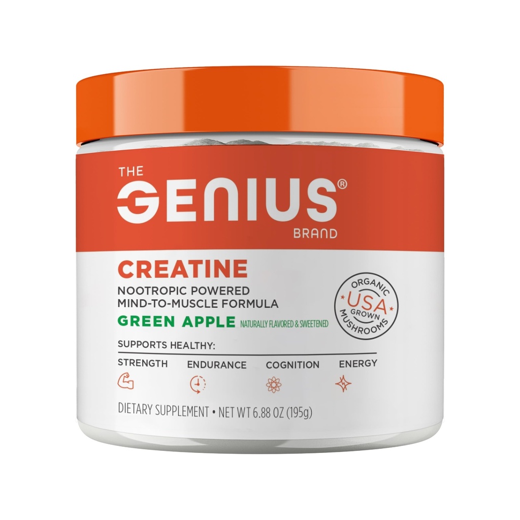 גאונות Micronized Creatine Monohydrate אבקה, לאחר Workout תוסף, ירוק אפל - 100% באופן טבעי טעים וממותק - תומך בניין שרירים, אנרגיה סלולרי פונקציונלי - 195g