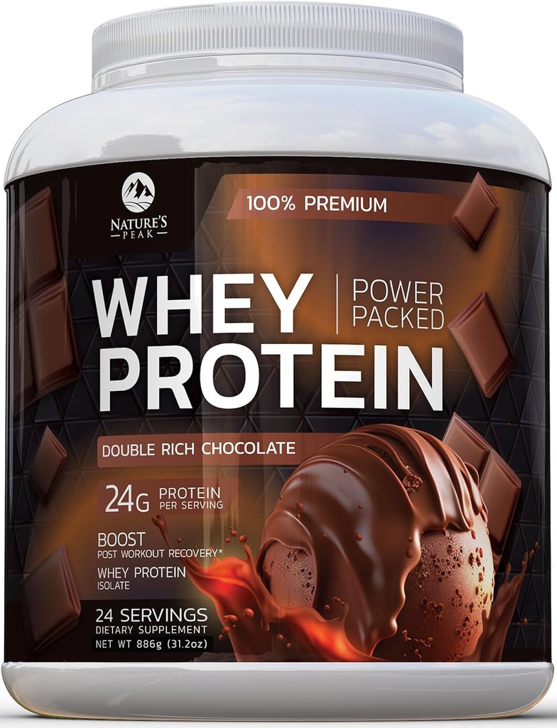 Premium 100% אבקת חלבון Whey 24g, שוקולד עשיר כפול, חלבון מתקדם Isolate עבור רווח שרירים, התאוששות מערכת החיסון, לא תוספת סוכר, עבור שייקס ושוקולד - 24 משרתים