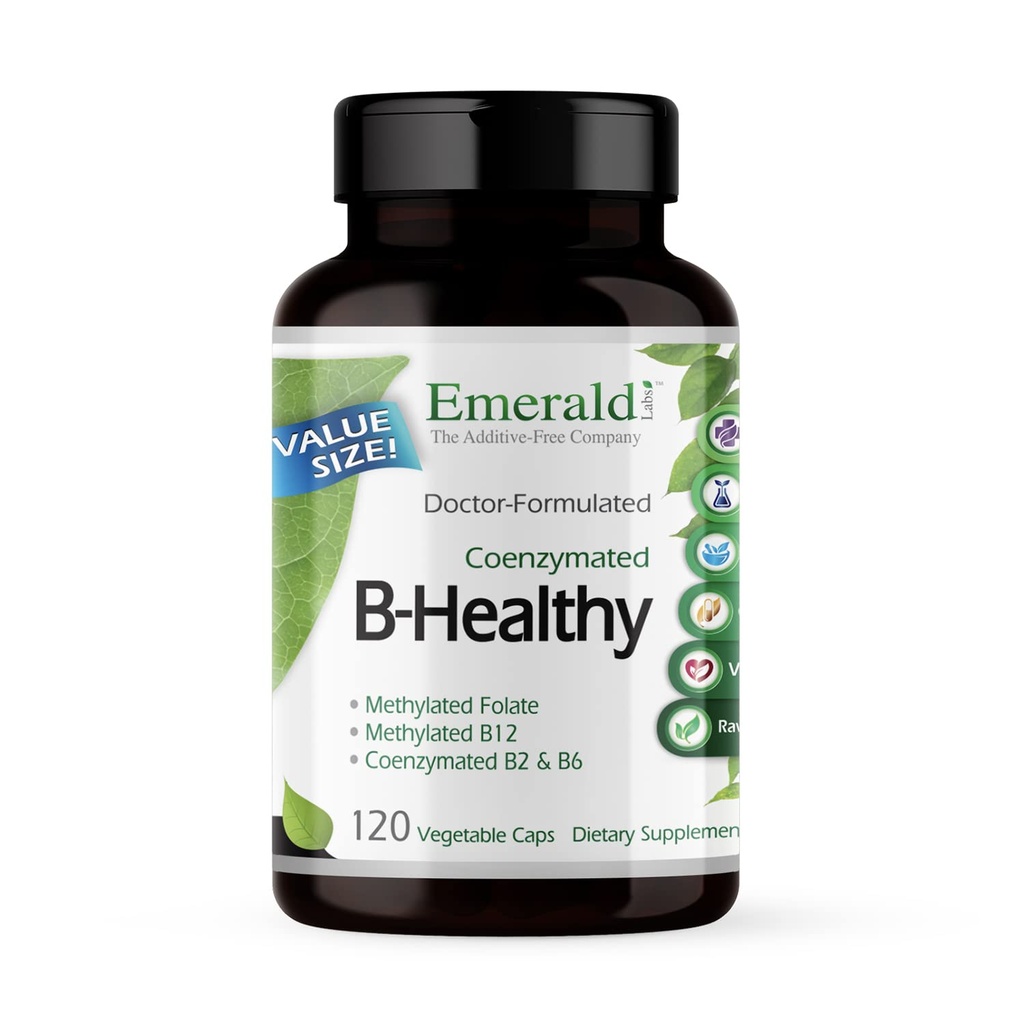 EMERALD LABS B-Healthy - ויטמין B מורכב - כולל Methylated Folic Acid & Full Spectrum B ויטמינים - תמיכה Immune, Brain & Heart בריאות * 120 קפסולות ירקות