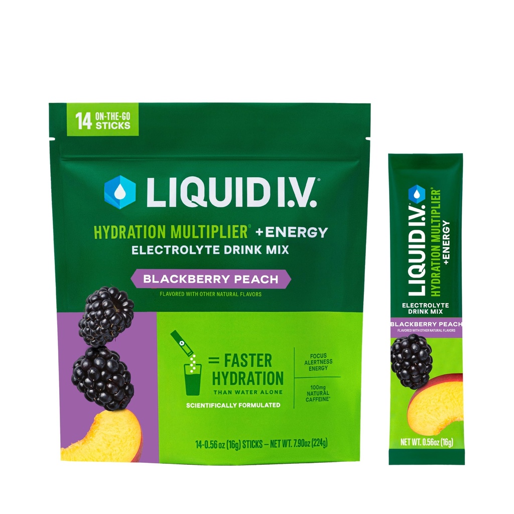 נוזל I.V. hydrotion Multiplier +Energy | Blackberry-Peach | אבקת אלקטרוליט לערבב | 1 Pack (14 משרתים)