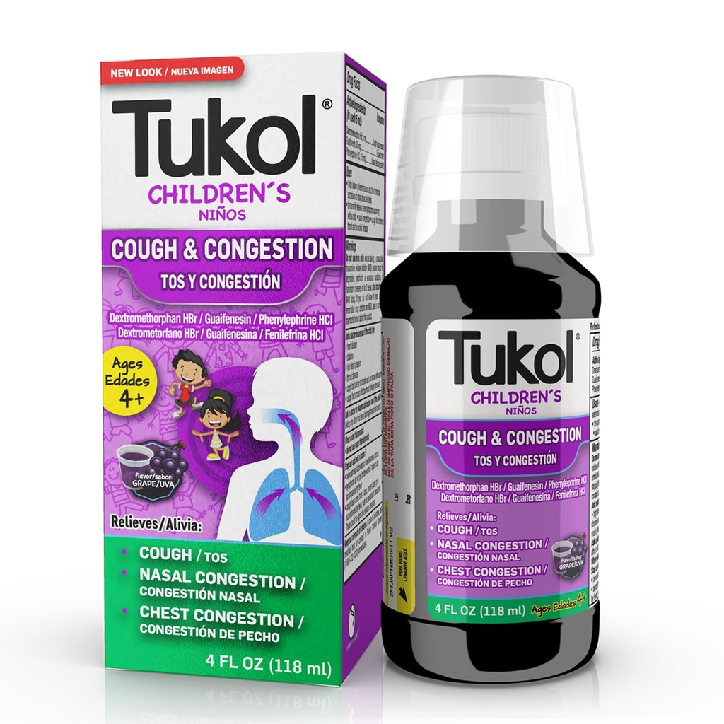 TUKOL Children's Cough Medicine - Cough & Hollandestion Relief, Chestal Cough Suppressant for Kids, Children's Cold and Cough Medicine, Kids Cough Syrup for Ages, 4 FL OZ