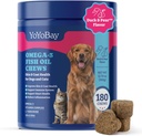 Fish Oil Chews for Dogs & Cats, Omega 3 Fish Oil for Dogs - Rich in Omega 3, 6, and 9 with Flaxseed Oil, EPA & DHA - 180 Soft Chews, Duck & Pear Flavor - Anti-Inflammation, Skin & Coat Health