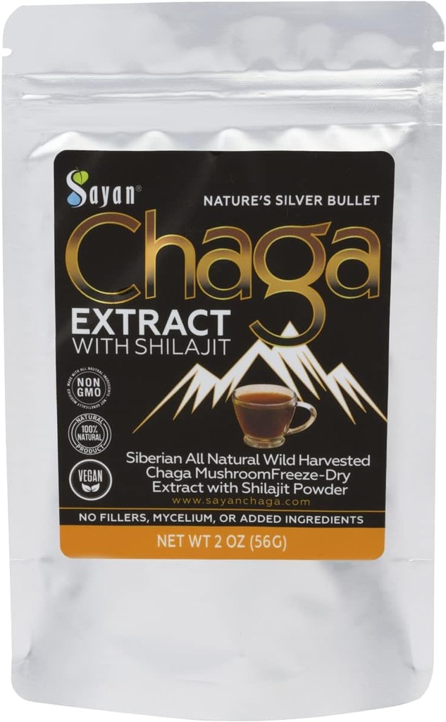 Sayancin Chaga Mushroom עם אבקת Shilajit (2 oz) - תה אנטי חמצון אורגני - Immune and Digest System Support - תוסף Fulvic Acid - אנרגיה וקלרנס - No Fillers