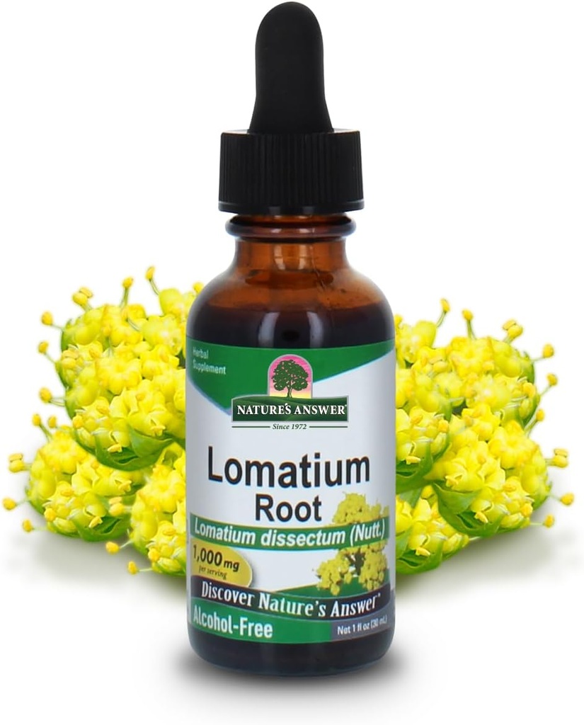 Nature's answer Lomatium Root לחלץ Lomatium Dissectum - תוסף צמחי טבעי - Gluten Alcohol-Free - אידיאלי עבור רווחת בריאות כוללת - 500 מ"ג (1 FL Oz)