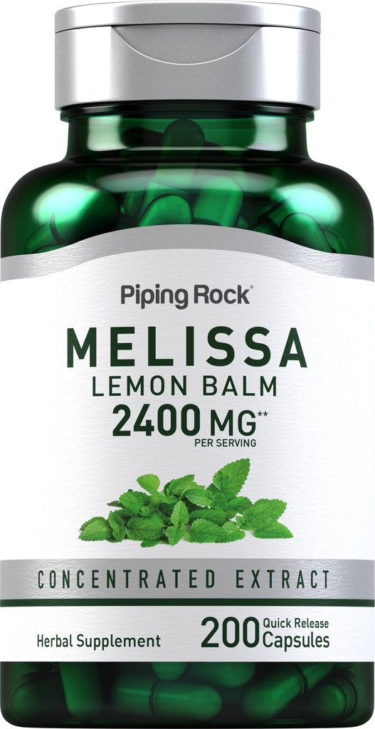 Piping Rock לימון Balm כמוסות 2400 מ"ג | 200 Count | Lemon Balm לחלץ | Melissa Herbal Supplement