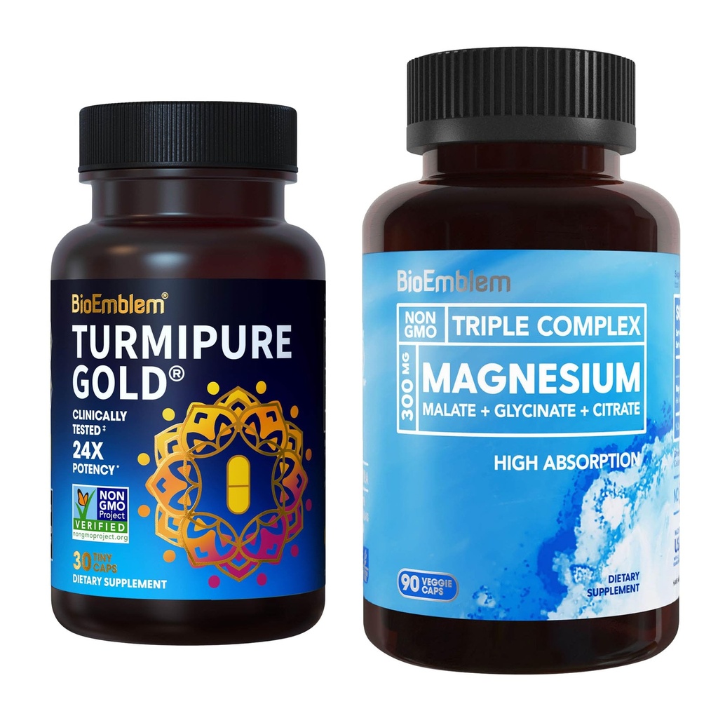 Bio Emblem Triple Magnesium Complex ו- BioEmblem Turmeric Curcumin עם בדיקה קלינית TurmiPure