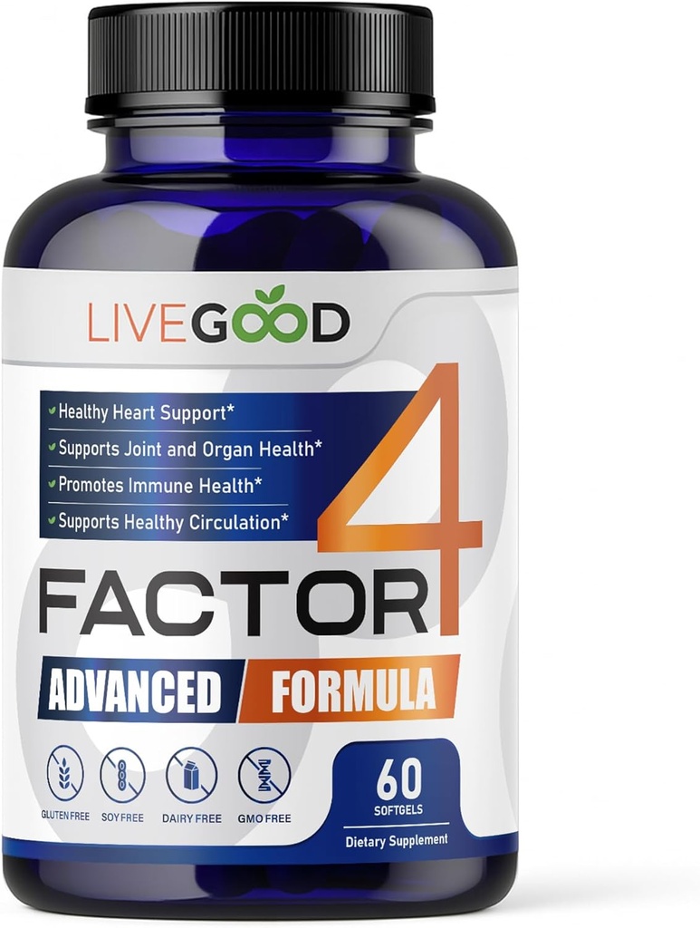 LiveGOODTM Factor 4, אומגה 3 שמן דגים עם EPA & DHA, CoQ10 ו Turmeric, Advanced Q10 Coenzyme & CoQ10 תוספים, DHAs for Heart, Joint & Immune Support, Made in USA, 60 Count, 60 Count, Coenzyme & CoQ10 תוספים, DHAs for Heart, Joint & Immune Support, Made in USA, 60 Count, 60 Count, 60 Count, 60 Count, 60 Count, 60 Count, Coenzyme & Coenzyme & CoQ10