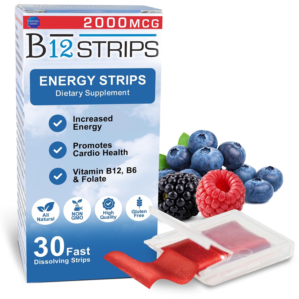מקור בסיסי 2,000 mcg Methylcobalamin ויטמין B12 Sublingual Energy Strips