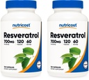 חומרים מזינים Resveratrol 700 מ"ג; 120 קפסולות ירקות - 50% Trans-Resveratrol (2 בקבוקים)