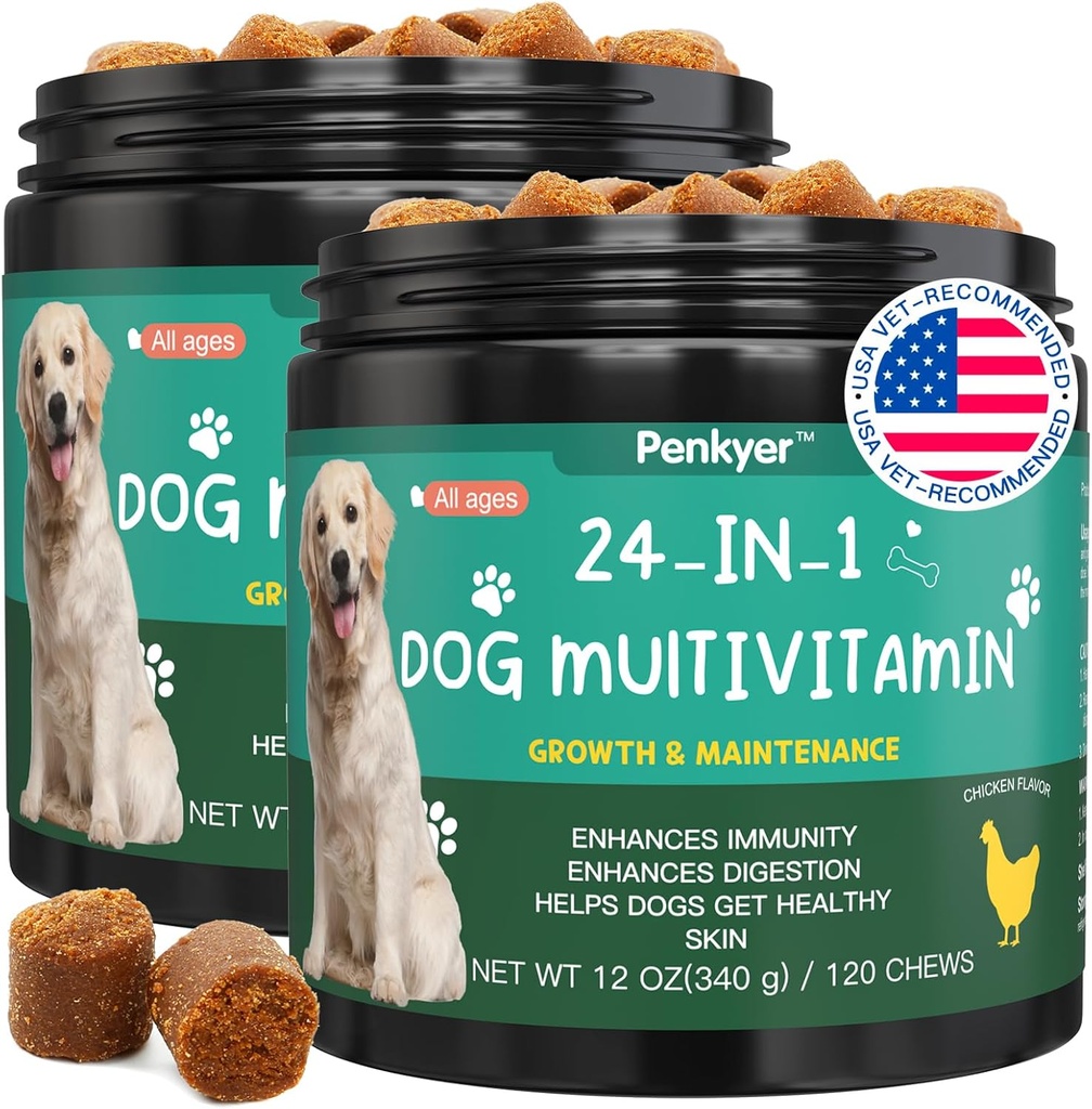 ויטמינים לכלבים ותוספים, בכיר & Puppy Multivitamin עבור כלבים תומכים עם Glucosamine Chondroitin אומגה פרוביוטיקה - כלב Multivitamins Chewable עבור hip & Joint, Skin, Immune - (Chicken 240 Ct)